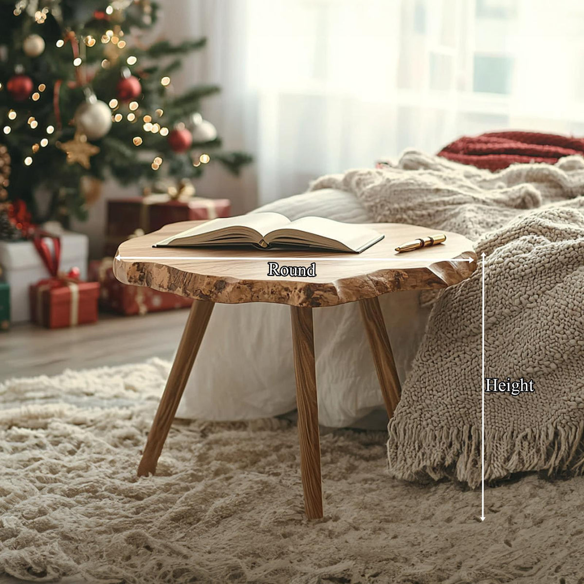 Rustic Live Edge Side End Table, Handcrafted Solid Wood Nightstand & Bedroom Accent Corner Table