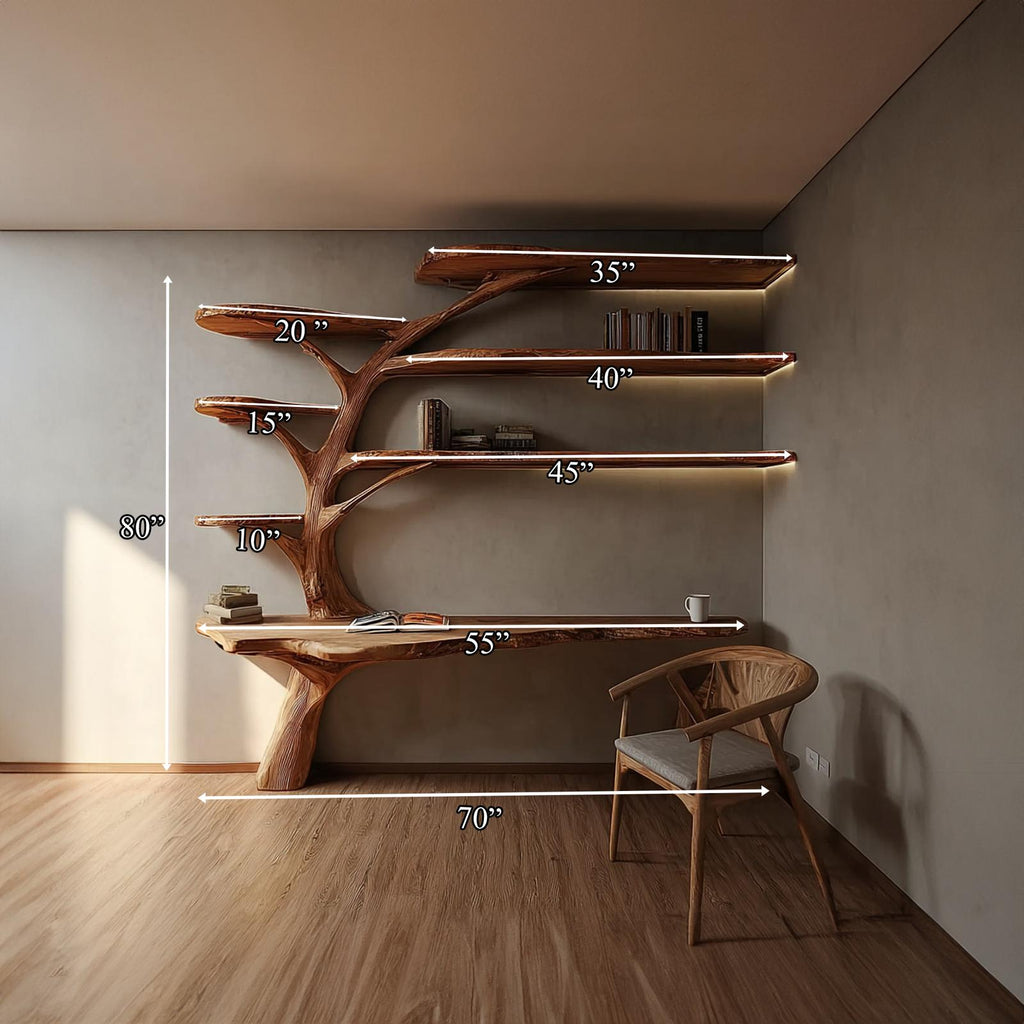 Rustic Tree Bookshelf Desk Home Office Or Reading Corner