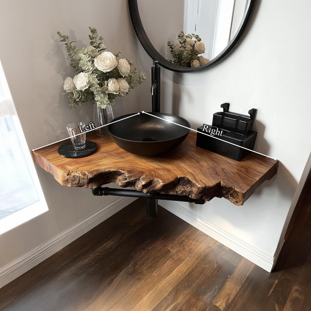 Mid-Century Floating Shelf, Narrow Solid Wood Washroom Vanity Countertop, Small Bathroom Single Sink Shelf