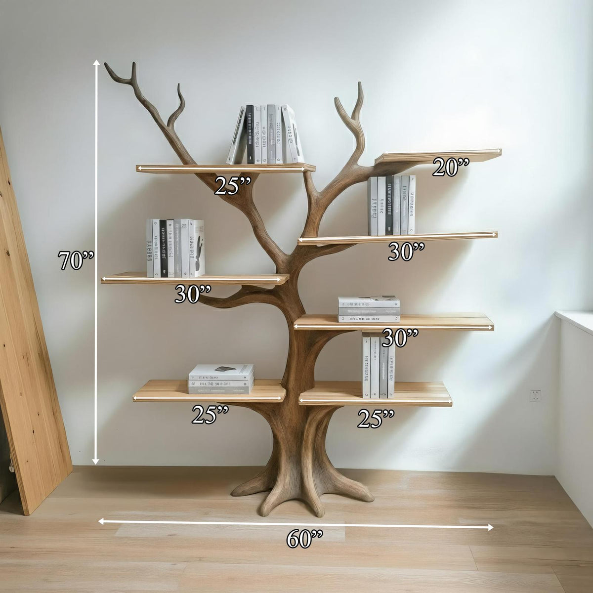 Rustic Organic Tree Decorative Shelf, Handcrafted Solid Wood Branch Bookshelf & Wall Art Display for Living Room, Bed