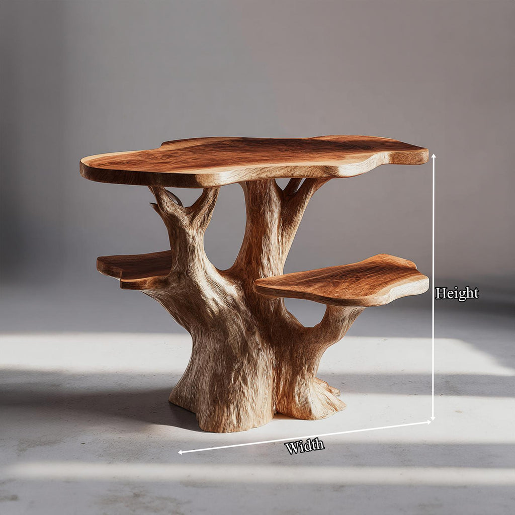 Handcrafted Rustic Wood Sculptural Nightstand, Unique Bedside Table & Accent End Table for Bedroom Home Decor