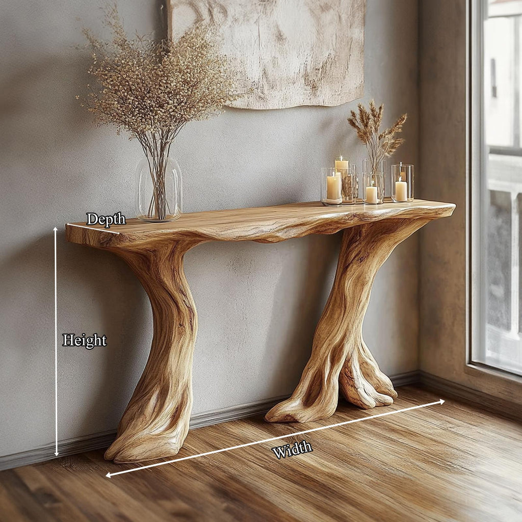 Organic Tree Root Console Table, Solid Wood Live Edge Entryway Table, Rustic Accent Table for Living Room