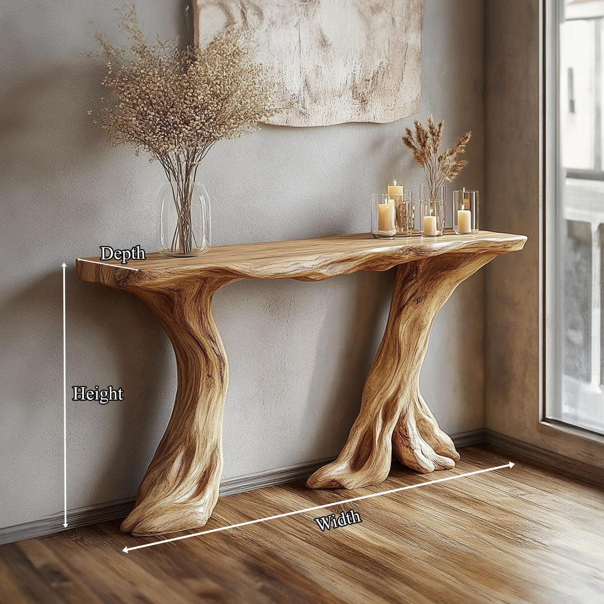 Organic Tree Root Console Table, Solid Wood Live Edge Entryway Table, Rustic Accent Table for Living Room