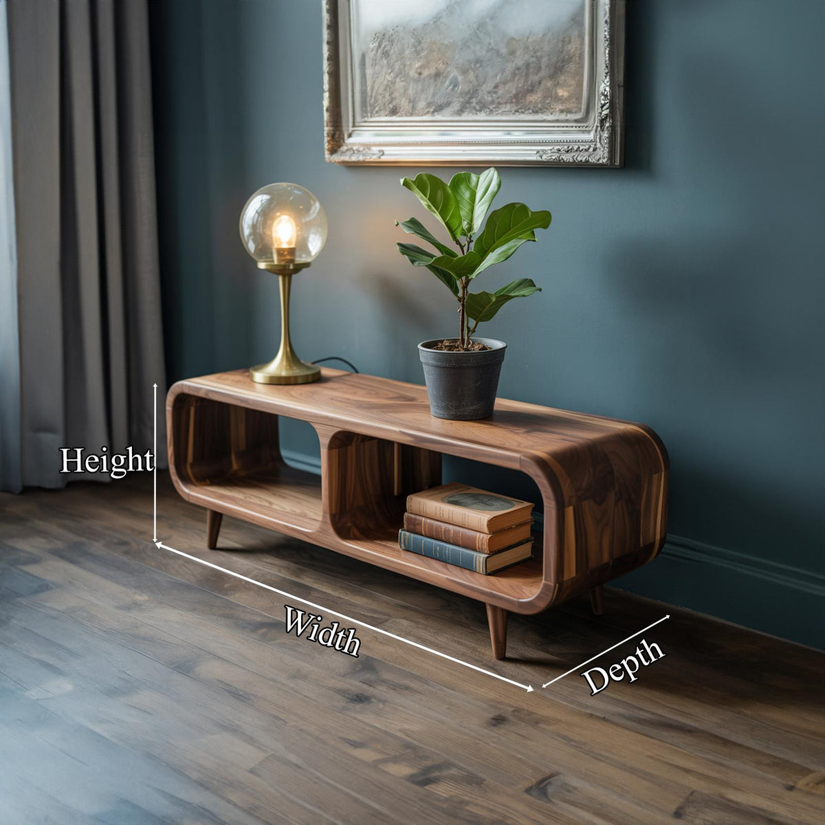 Mid Century Modern Wood Storage Console Table, Accent Credenza with Shelves for Entryway & Living Room