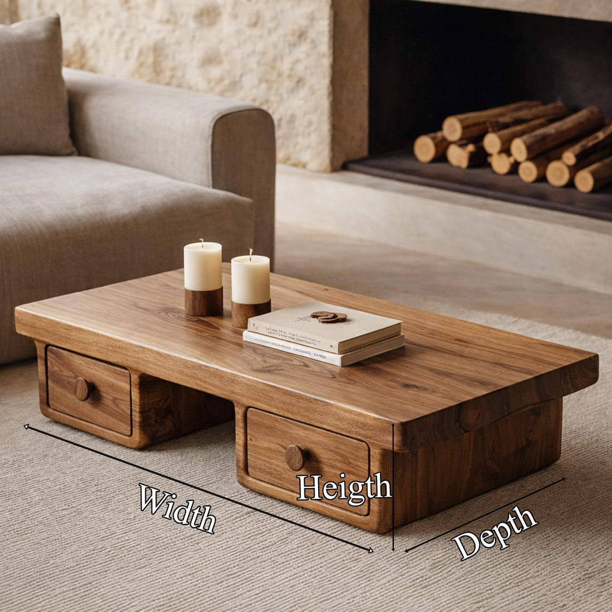 Compact Storage Solid Wood Coffee Table Cozy Living Room Interior SINLKICF314