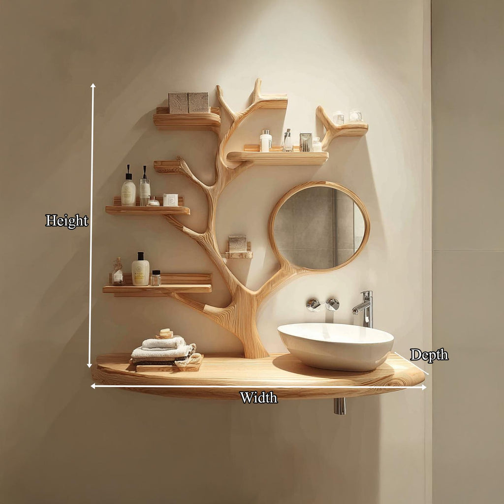 Rustic Organic Wood Tree Trunk Vanity, Live Edge Single Vessel Sink Stand for Bathroom & Spa, Model