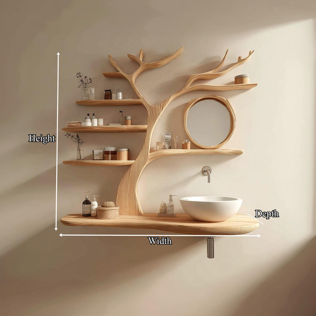 Artistic Wooden Tree Trunk Bathroom Vanity, Handcrafted Live Edge Pedestal Vessel Sink Stand, Model