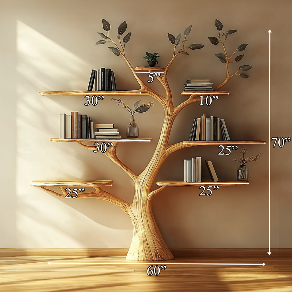 Rustic Tree Wall Shelf, Handcrafted Solid Wood Branch Bookshelf for Bedroom & Living Room Christmas Decor