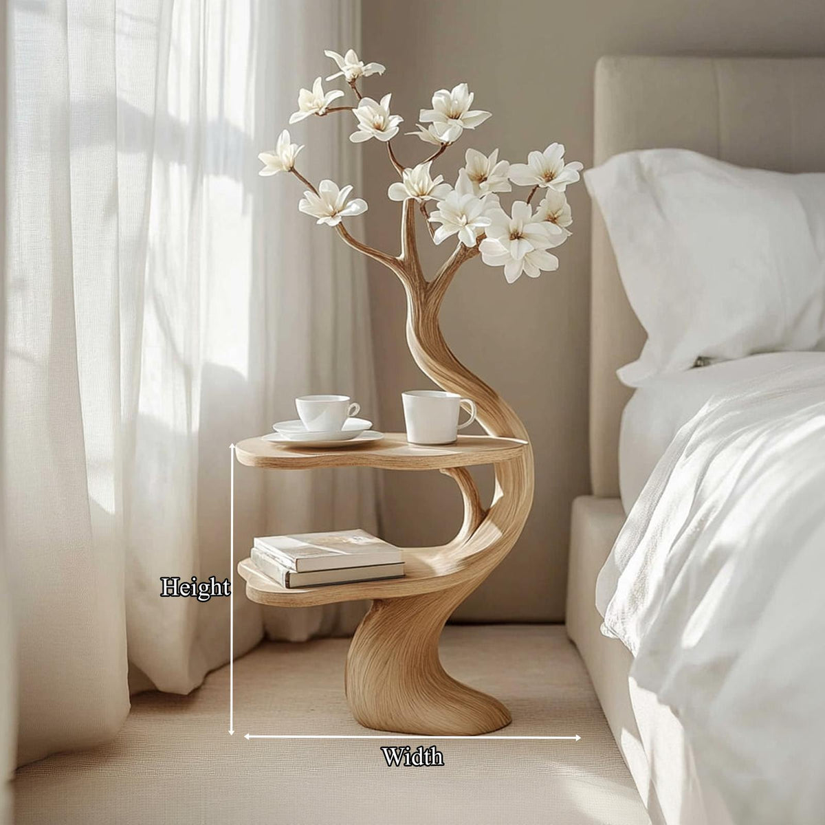 Rustic Tree Branch End Table, Handcrafted Wood Accent Side Table & Bedside Nightstand for Bedroom, Entryway Nook