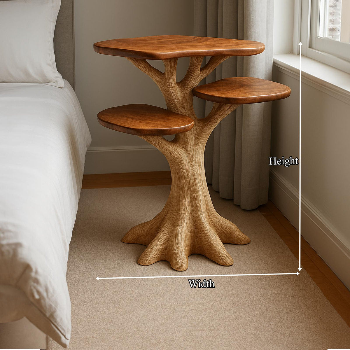 Rustic Tree Branch End Table, Handcrafted Wood Bedside Table & Accent Side Table for Bedroom Furniture Decor