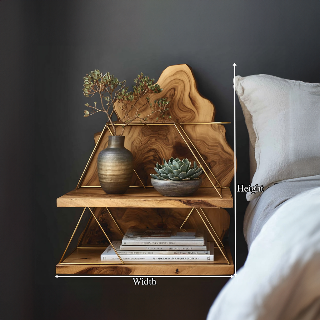 Floating Bedside Table, Wall Mounted Rustic Wood Nightstand with Storage for Bedroom & Office, Handcrafted Shelf