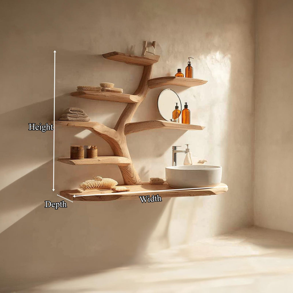 Rustic Tree Branch Bathroom Vanity, Live Edge Natural Wood Pedestal Sink Stand for Washroom & Spa, Model