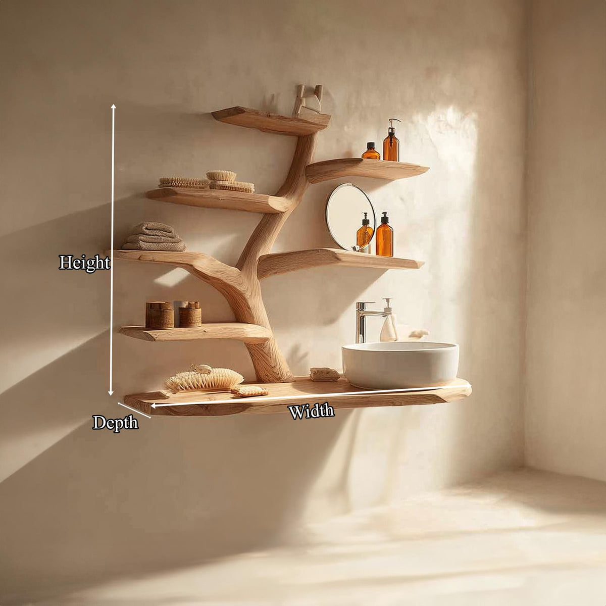 Rustic Tree Branch Bathroom Vanity, Live Edge Natural Wood Pedestal Sink Stand for Washroom & Spa, Model
