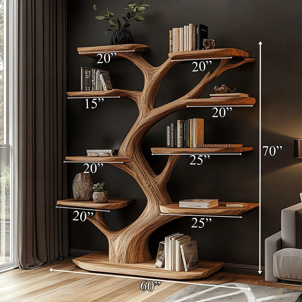 Rustic Tree Wall Shelf, Handmade Solid Wood Branch Bookcase, Holiday Decor Floating Shelf for Bedroom