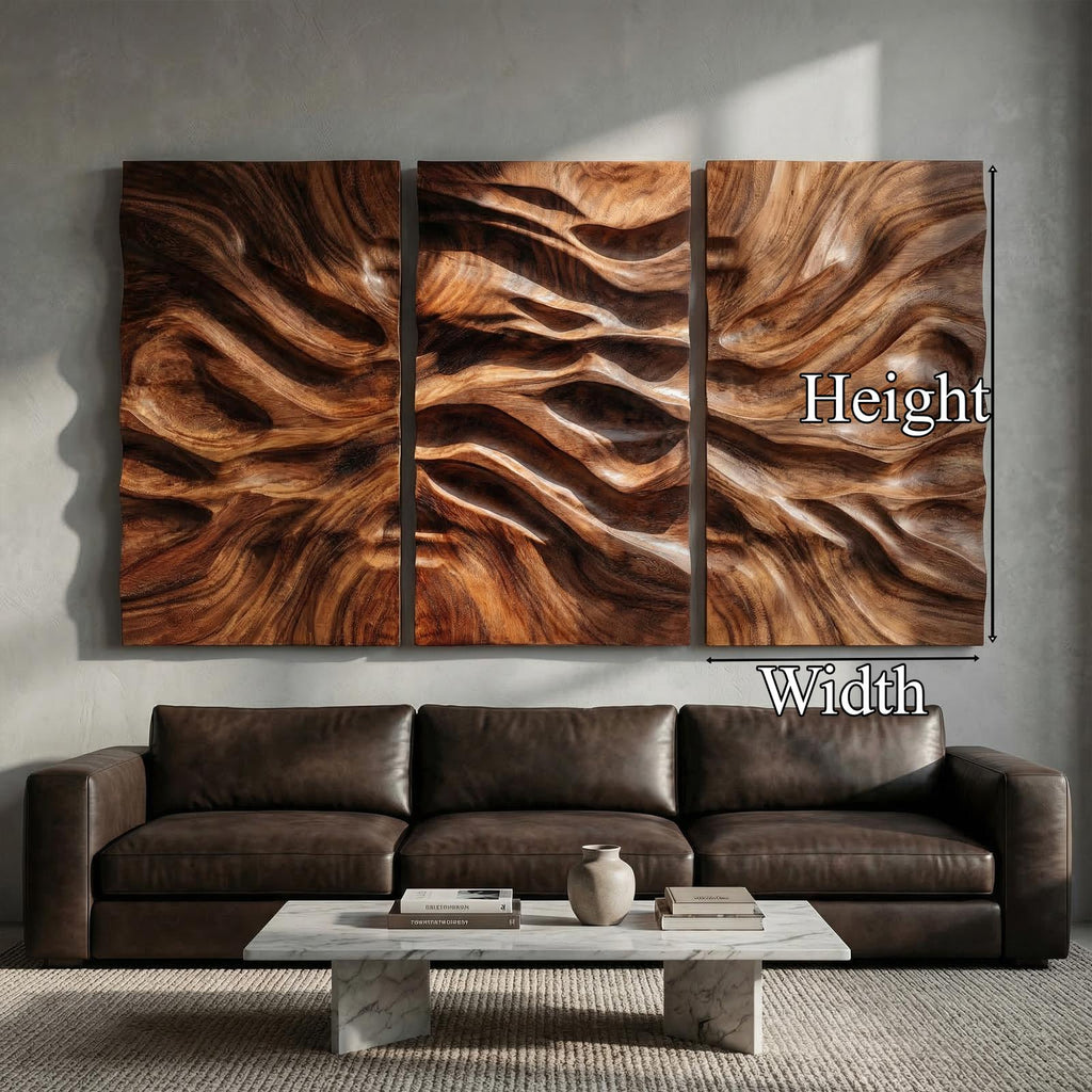 Modern Carved Wall Art, Handcrafted Textured Wooden Panel Hanging Decor for Living Room & Bedroom