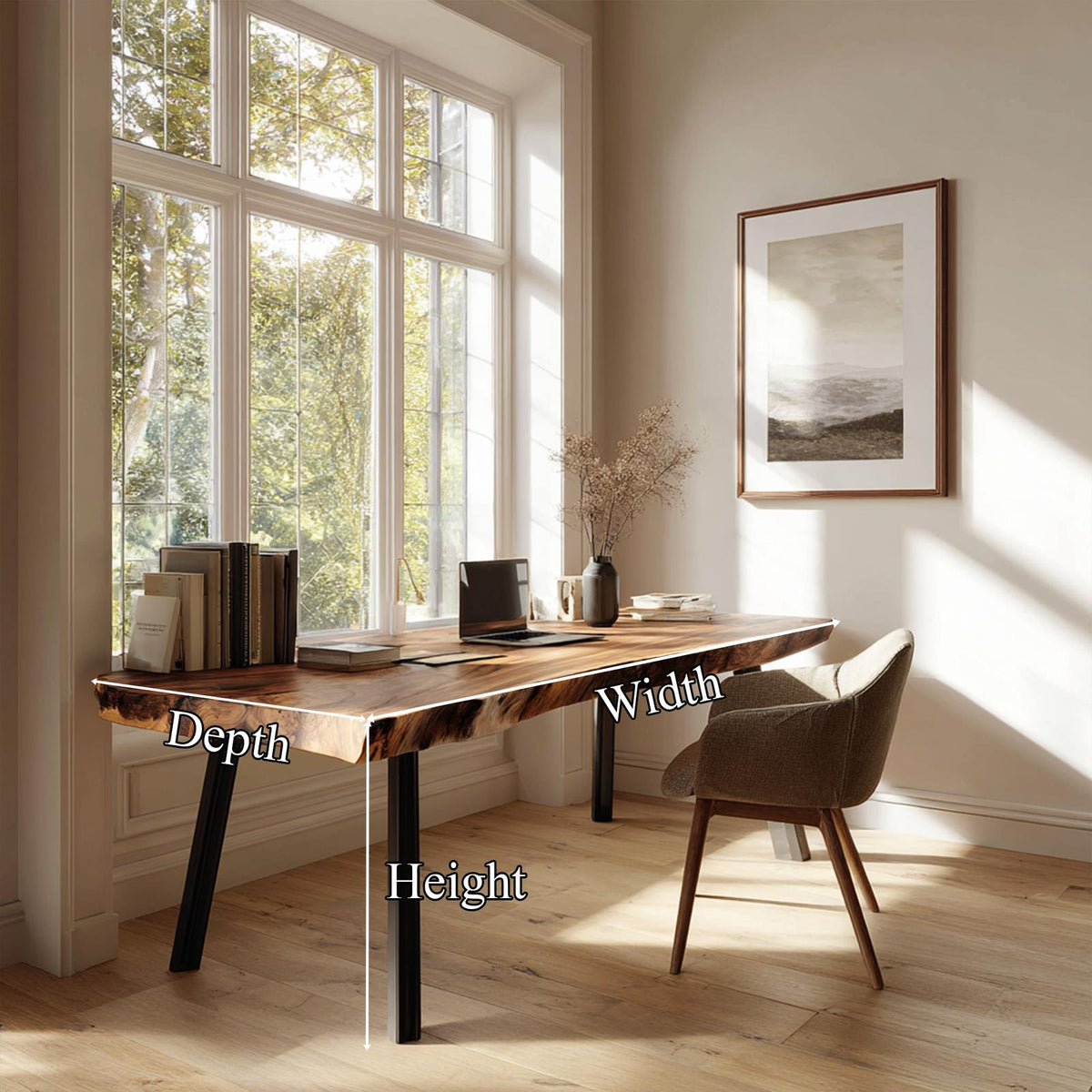 Organic Modern Work Desk, Handcrafted Solid Wood Writing Computer Table for Home Office, Bedside Study Room