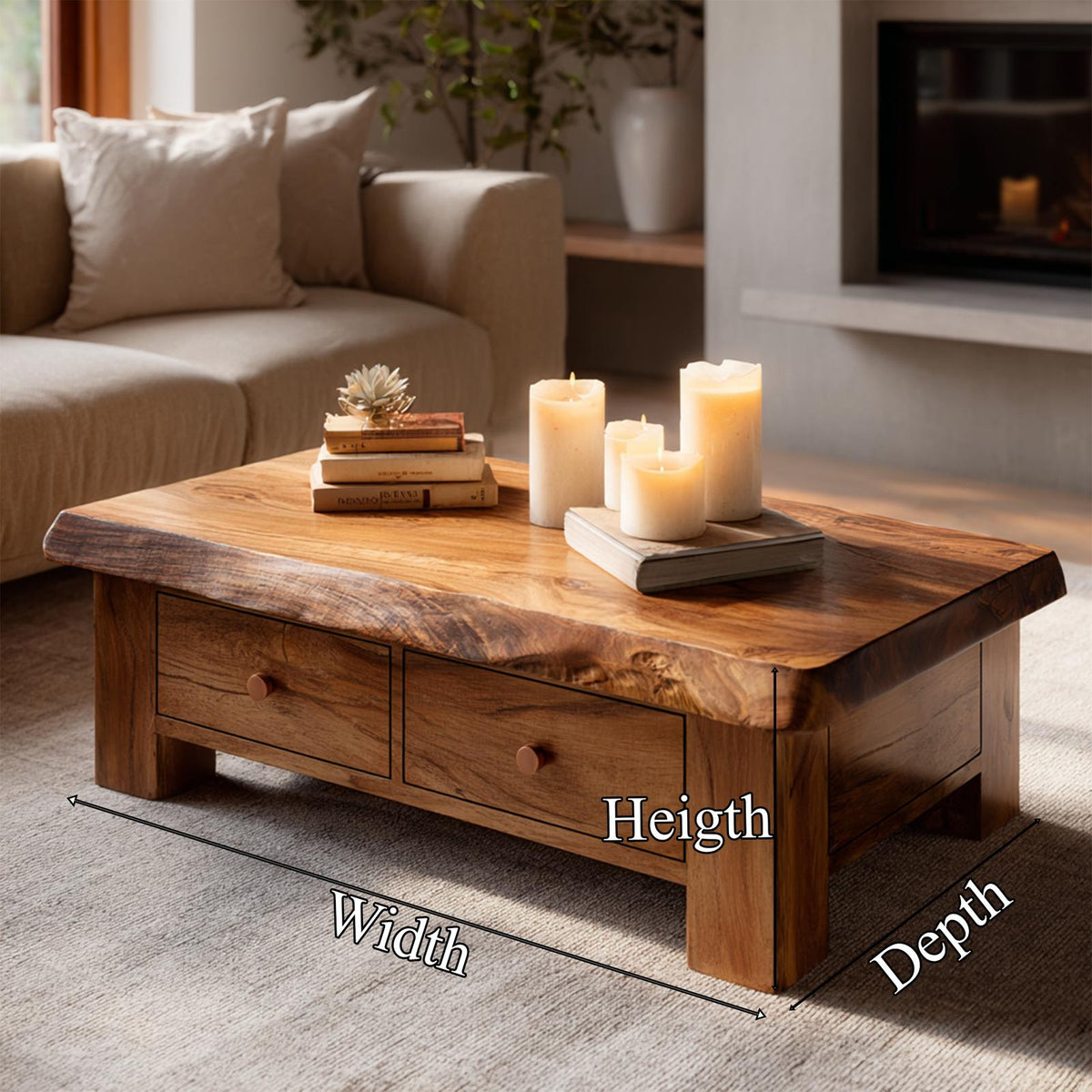 Classic Drawer Solid Wood Coffee Table Warm Modern Living Room Interior SINLKICF315