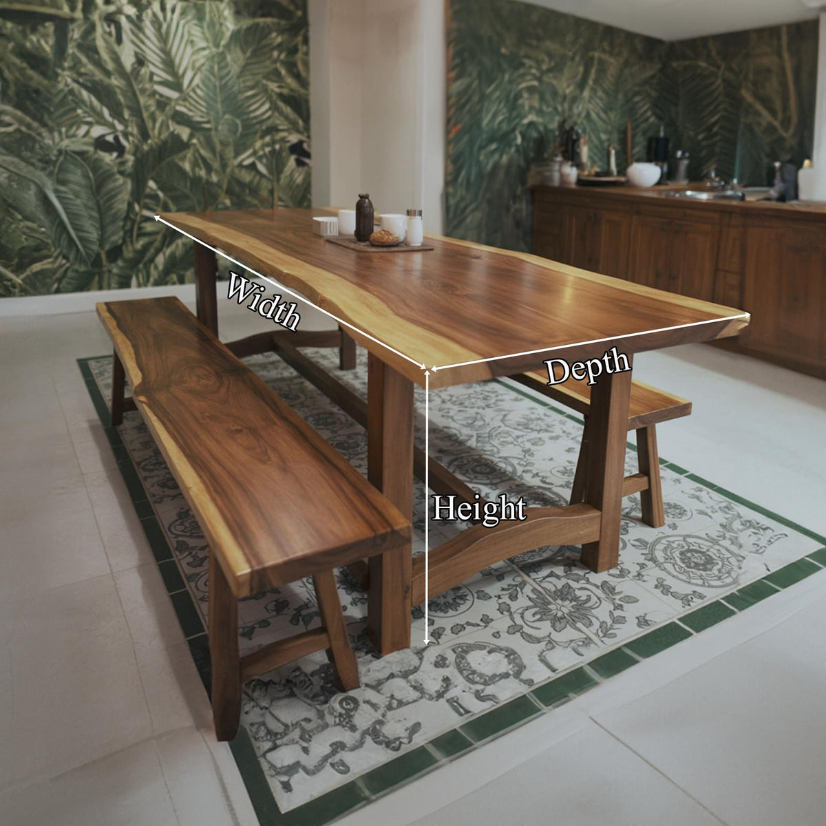 Rustic Live Edge Wood Dining Table, Handcrafted Solid Slab Kitchen Table for Dining Room Decor, Model