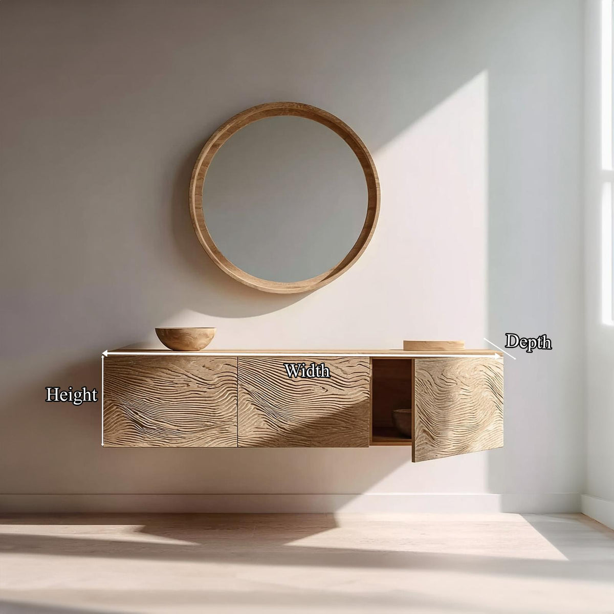 Spry Interior Mid Century Wood Bathroom Vanity Cabinet, Wall Mounted Floating Single Sink Storage Console Bathroom Decor, SINLKIBRV152