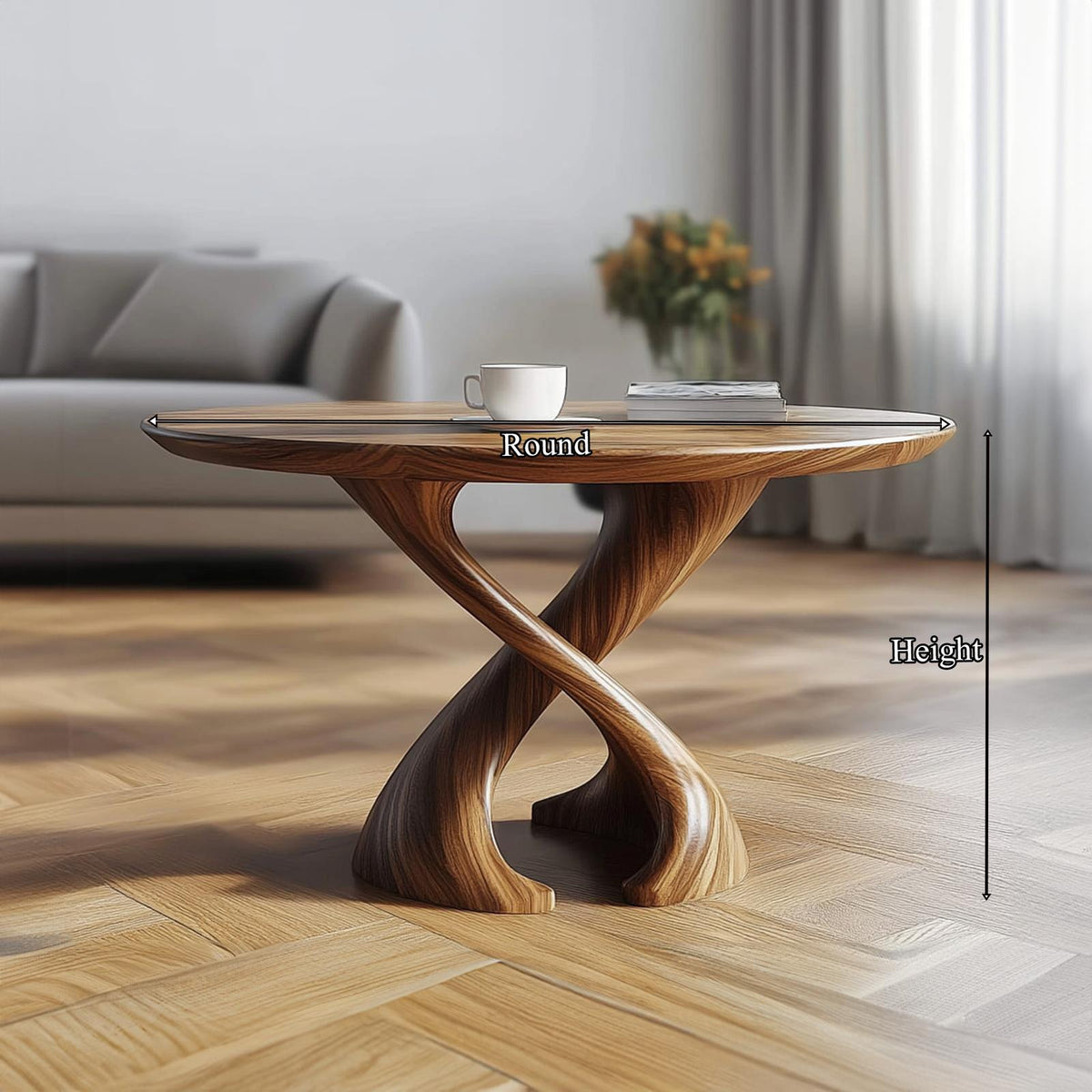 Mid Century Twist Coffee Table, Handcrafted Wood Sculptural Abstract Centerpiece Table for Living Room, Studio, Den