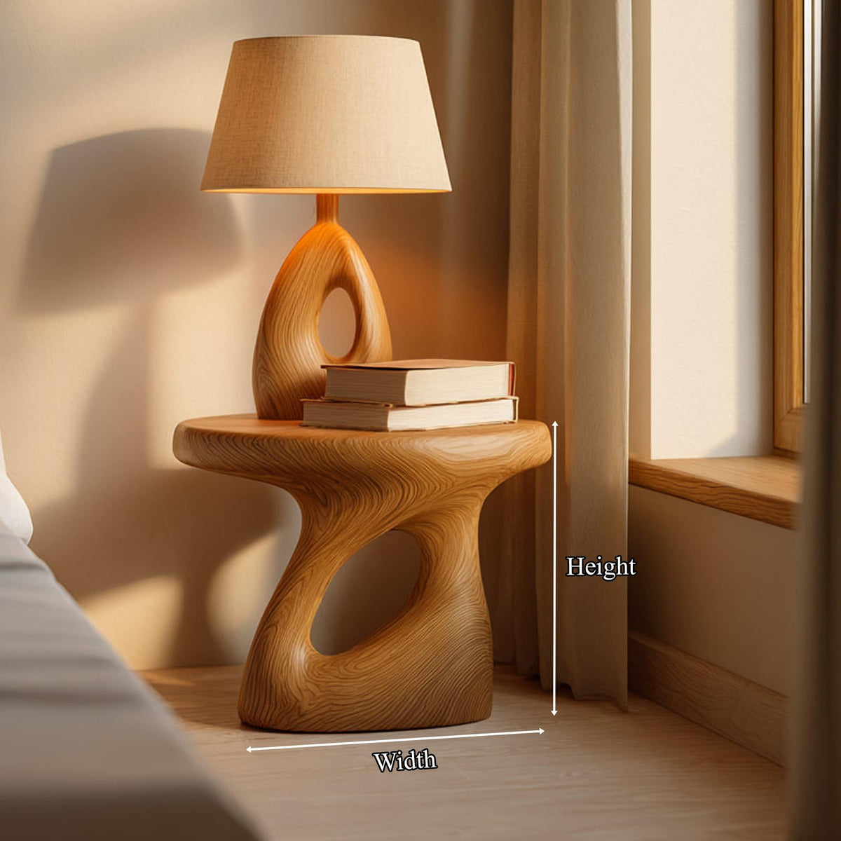 Mid Century Modern Sculptural Bedside Table, Handcrafted Wood Nightstand & Accent End Table for Bedroom Furniture