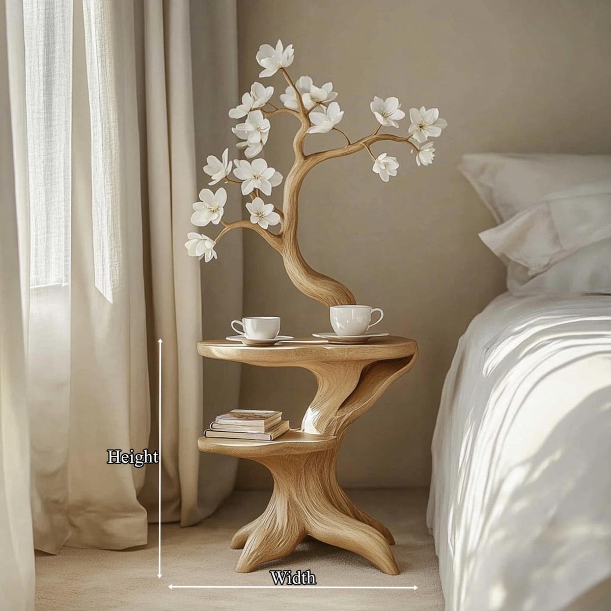 Handcrafted Rustic Flower Shaped Bedside Table, Solid Wood Nightstand & Decorative Accent End Table for Entryway