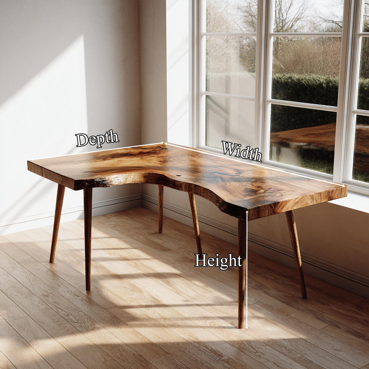 Rustic Organic Corner Office Desk, L-Shaped Solid Wood Writing Computer Table for Creative Studio, Reading Room