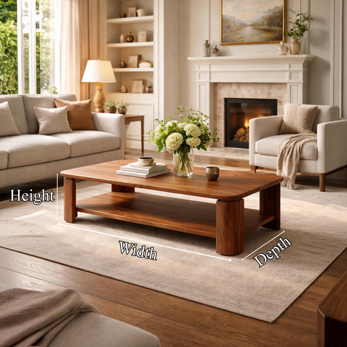 Classic Contemporary Solid Wood Coffee Table Timeless Living Room Interior