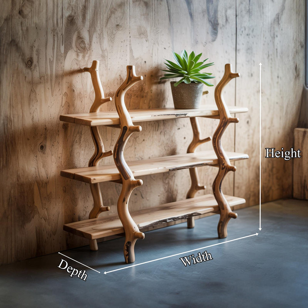Rustic Wooden Branch Shelf Display Living Room Or Entryway