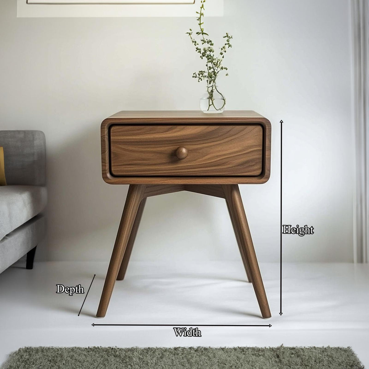 Minimalist Sculptural Wood Side Table, Modern Geometric Bedside End Table for Bedroom & Living Room, Model
