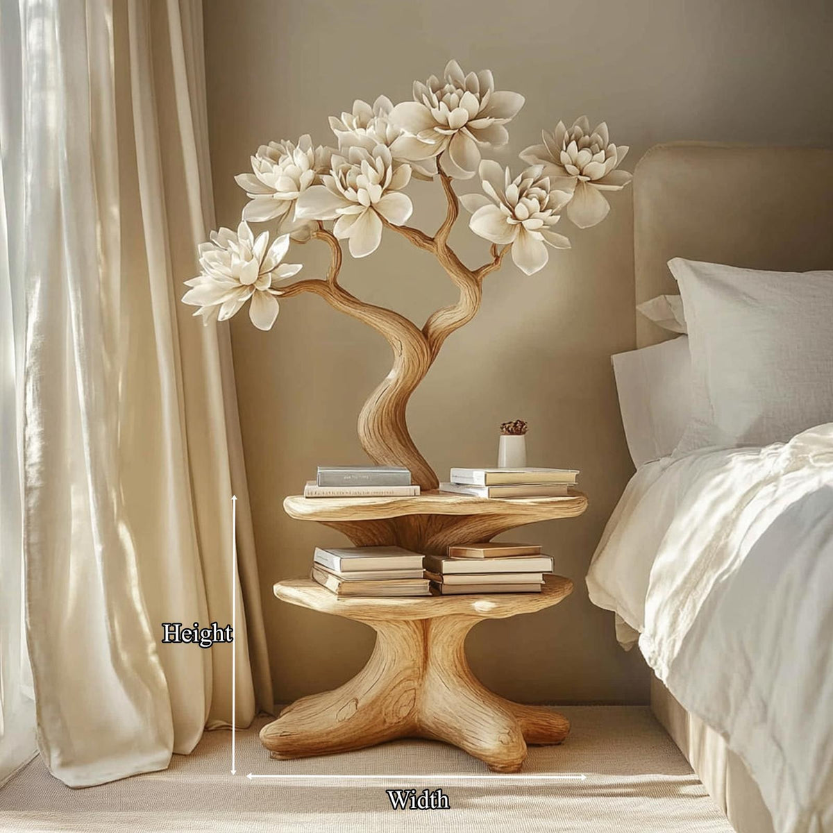 Artistic Rustic Wood Nightstand, Handcrafted Modern Bedside Table & Small Accent End Table for Bedroom Decor