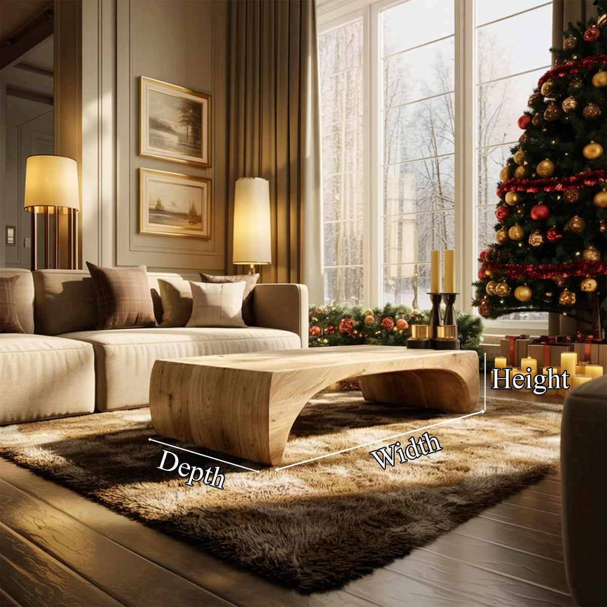 Spry Interior Rustic Sculptural Coffee Table, Artistic Live Edge Solid Wood Center Table for Living Room Lounge, SINLKICF257