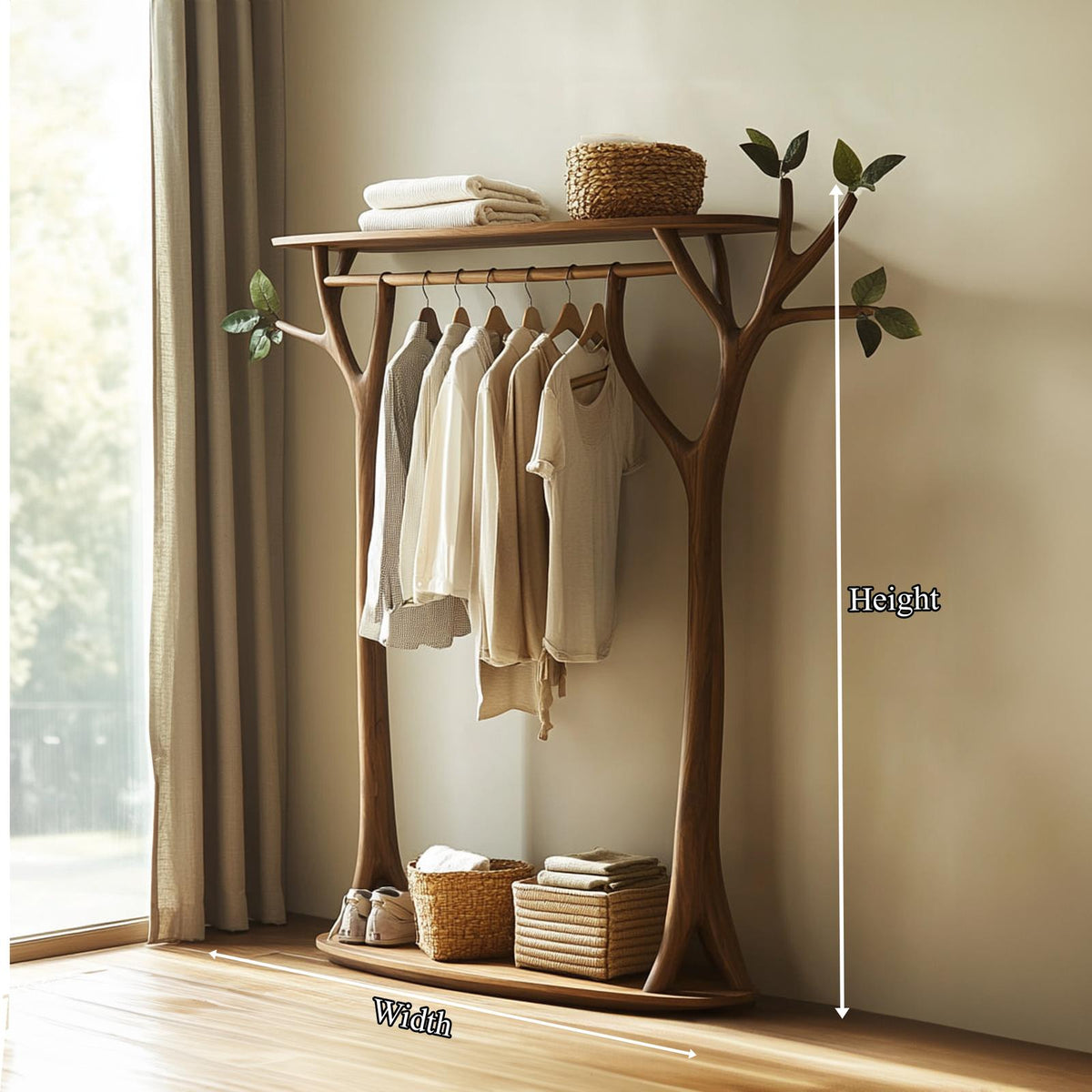 Handcrafted Solid Wood Tree Rack Organic Bedroom