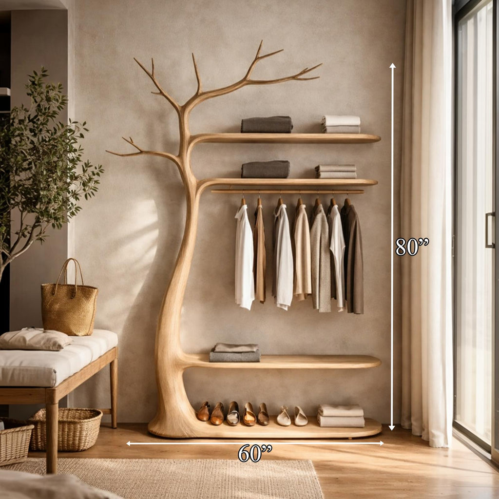 Midcentury Wooden Tree Coat Rack Living Room