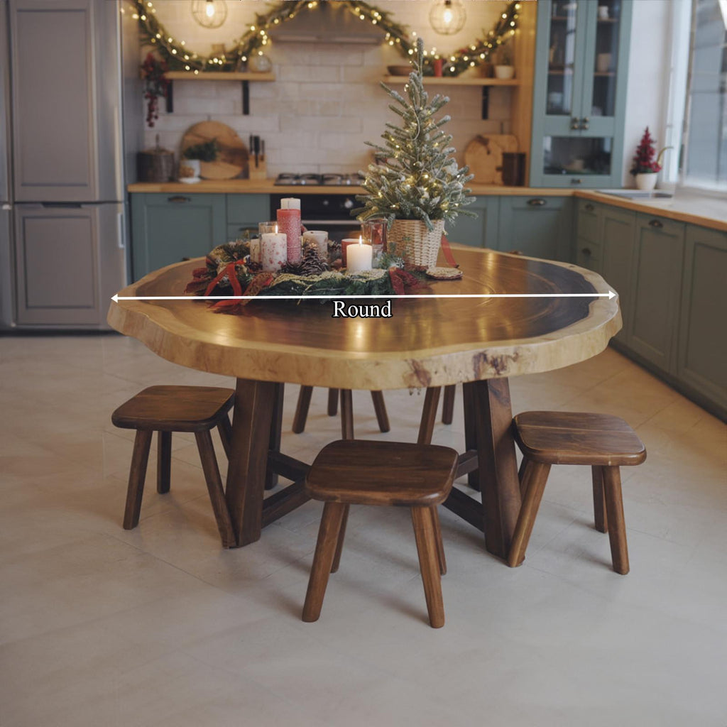 Spry Interior Rustic Round Dining Table, Handcrafted Solid Wood Pedestal Kitchen Table, Dining Room Family Centerpiece, SINLKIDT139