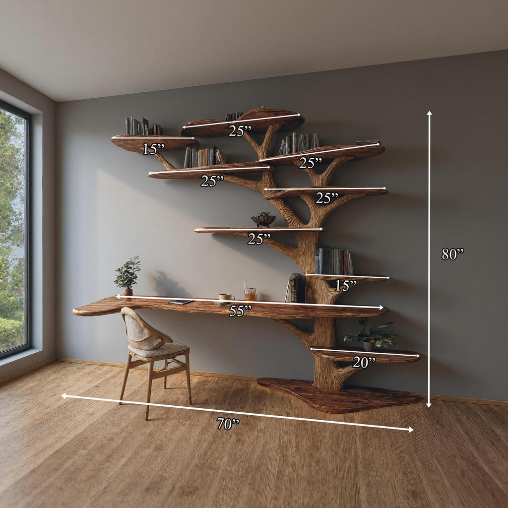 Rustic Tree Bookshelf Desk Home Office Or Study Room