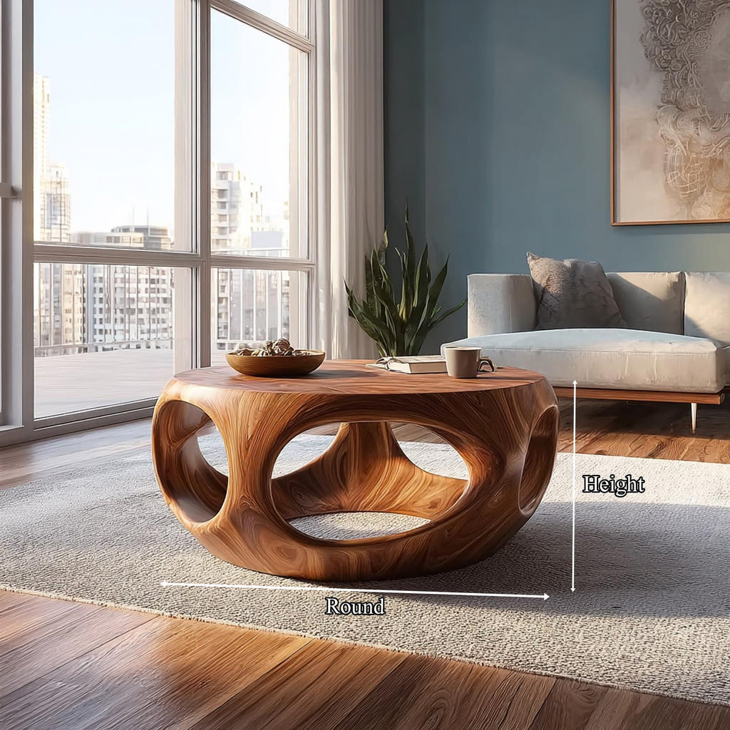 Mid Century Artistic Solid Wood Coffee Table, Living Room Handcrafted Center Table, Model