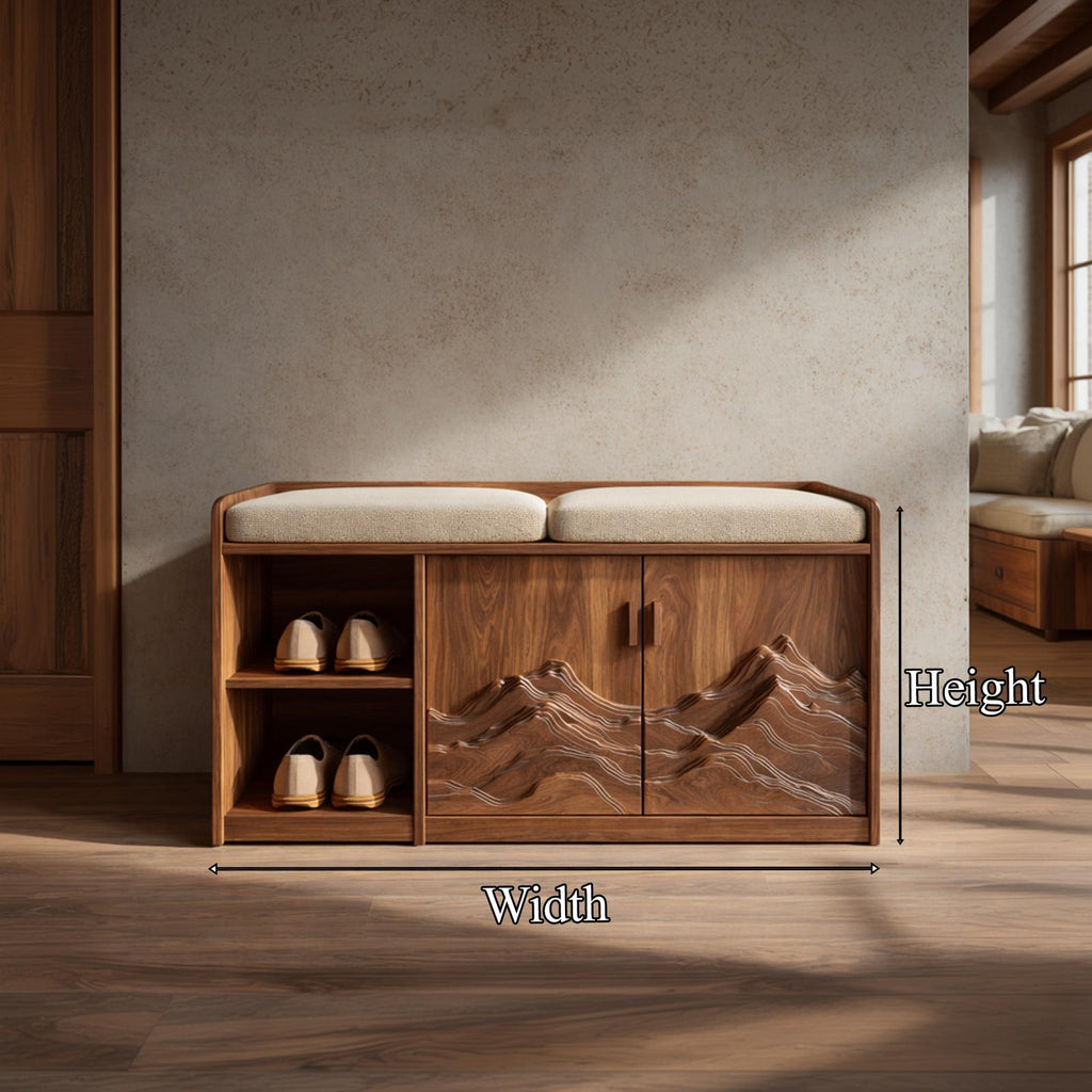 Rustic Sculptural Storage Bench For Entryway Or Sleeping Space