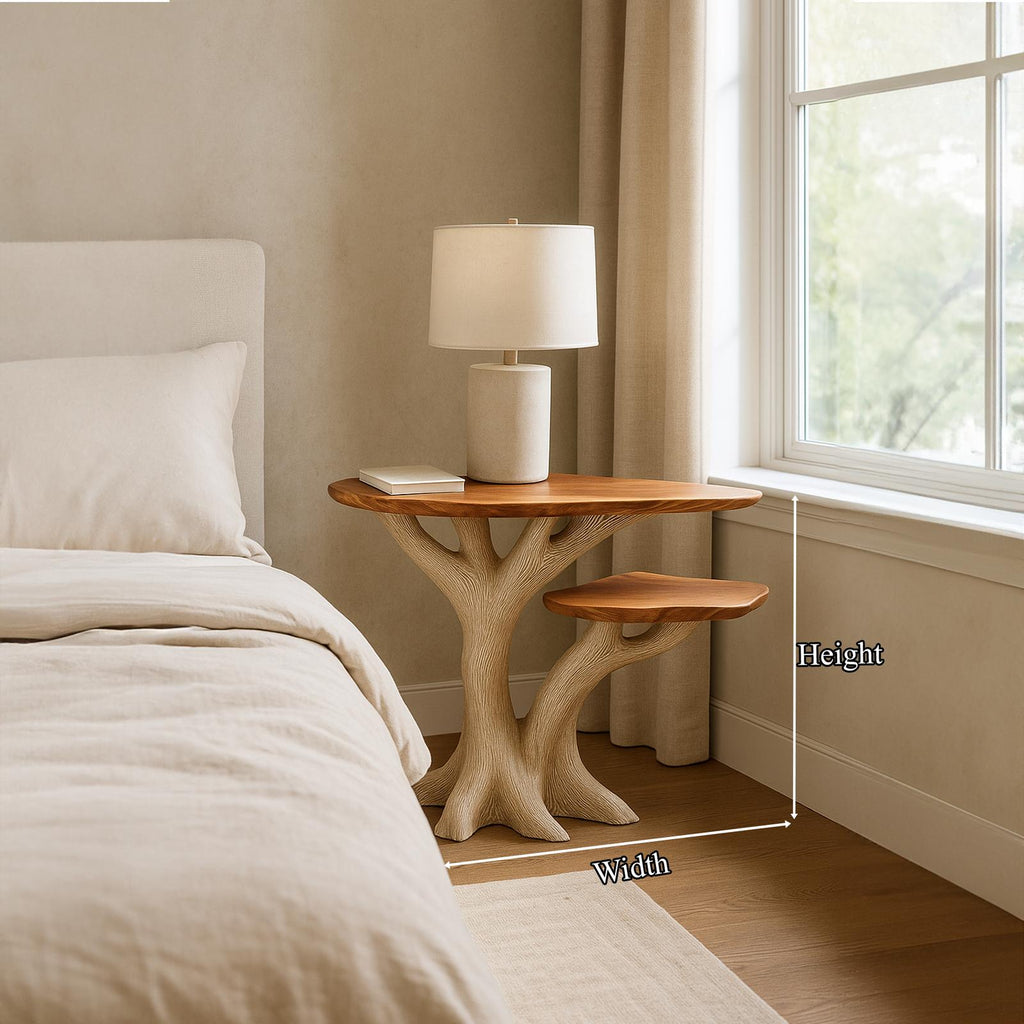 Rustic Organic Shaped Bedside Table, Handcrafted Natural Wood Nightstand & Accent End Table for Bedroom Furniture