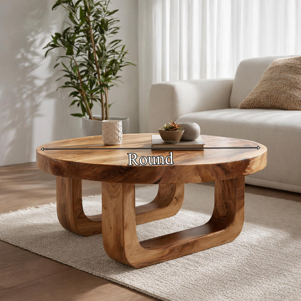 Spry Interior Rounded Base Solid Wood Coffee Table, Soft Minimalist Center Table for Cozy Modern Living Room Interior, SINLKICF318