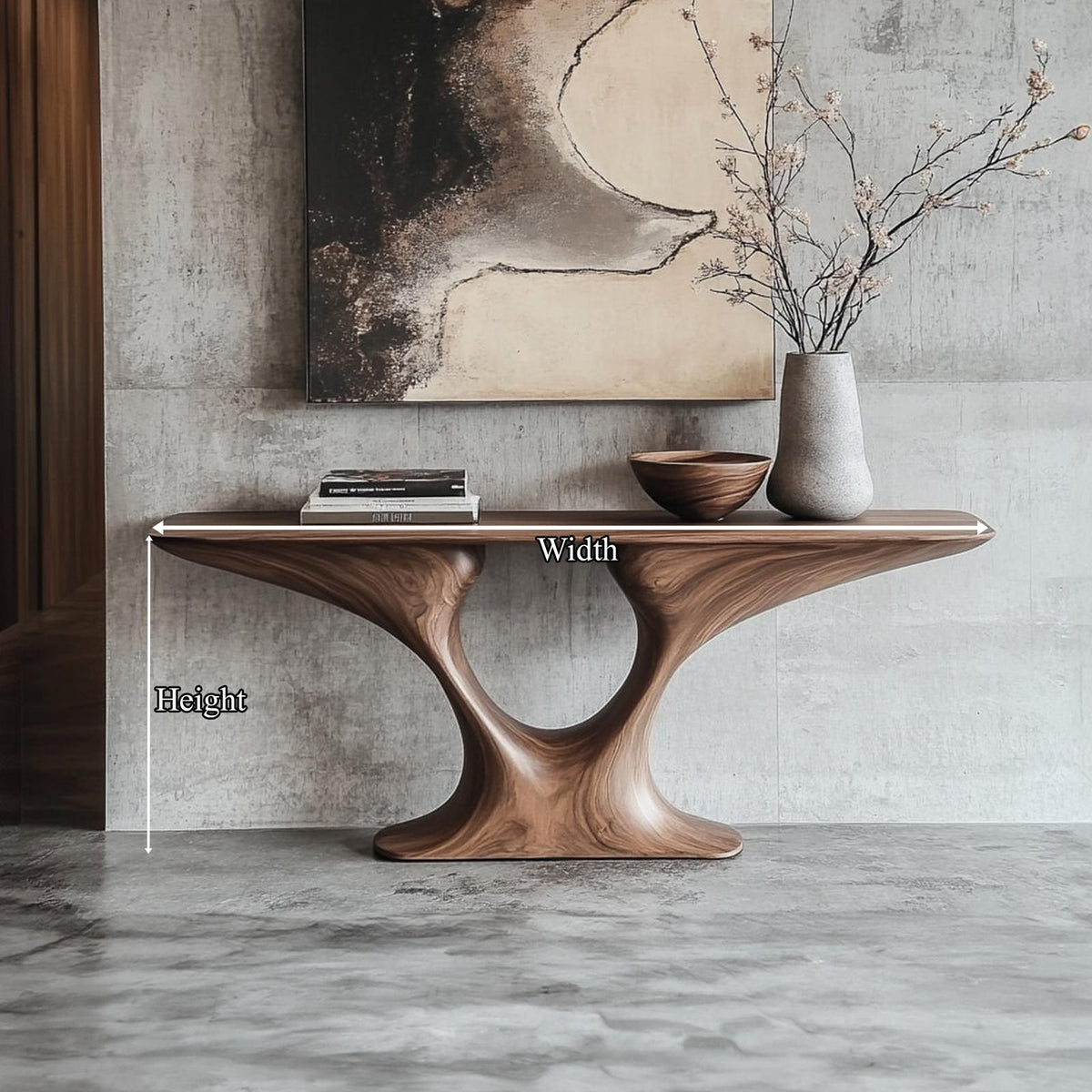 Rustic Entry Table Smooth Sculptural Form Luxury Welcome Area