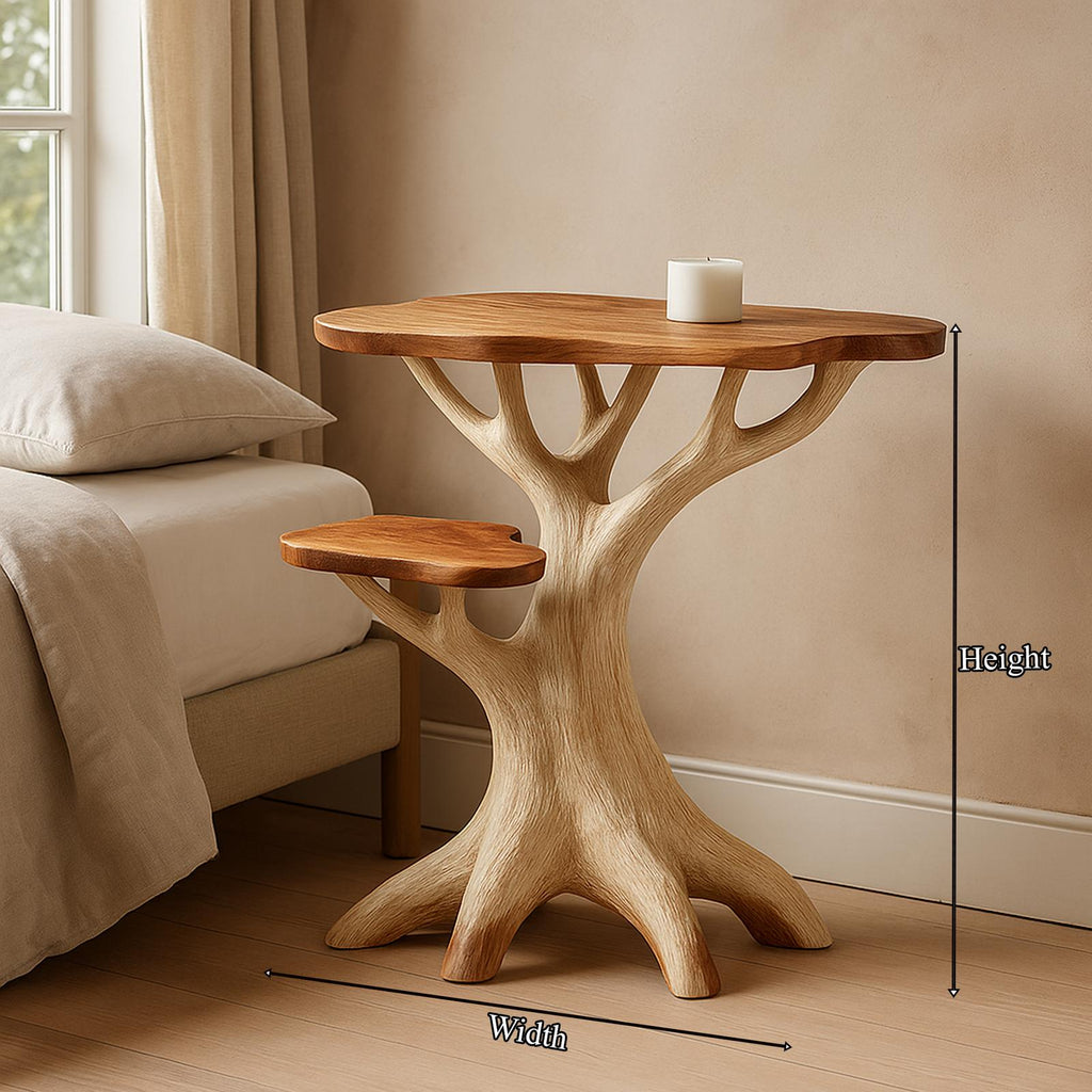 Rustic Tree Log Bedside Table, Handcrafted Solid Wood Nightstand & Unique Accent End Table for Cabin Bedroom