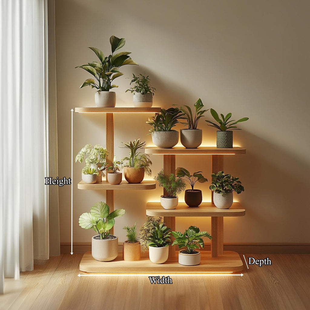 Mid-Century Modern Plant Display Stand, Solid Wood Indoor Flower Pot Holder, Tiered Wooden Plant Racks for Patio
