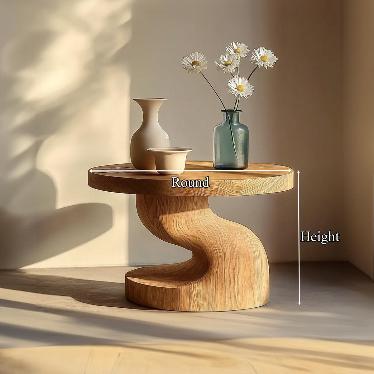 Organic Modern End Table, Solid Wood Accent Side Table for Living Room & Bedroom Nightstand, Handcrafted Pedestal Design