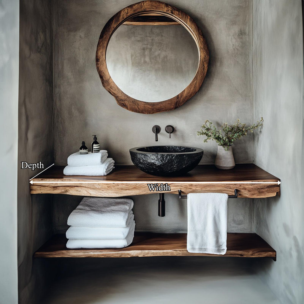 Mid-Century Floating Shelf, Farmhouse Solid Wood Bathroom Vanity, Single Sink Washroom Countertop Shelf
