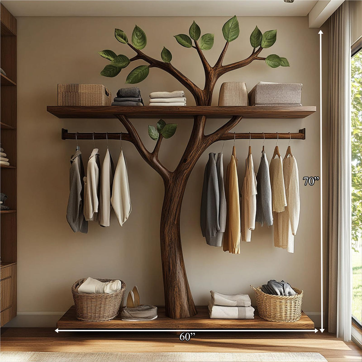 Minimalist Solid Wood Tree Wardrobe Rack Modern Look Bedroom