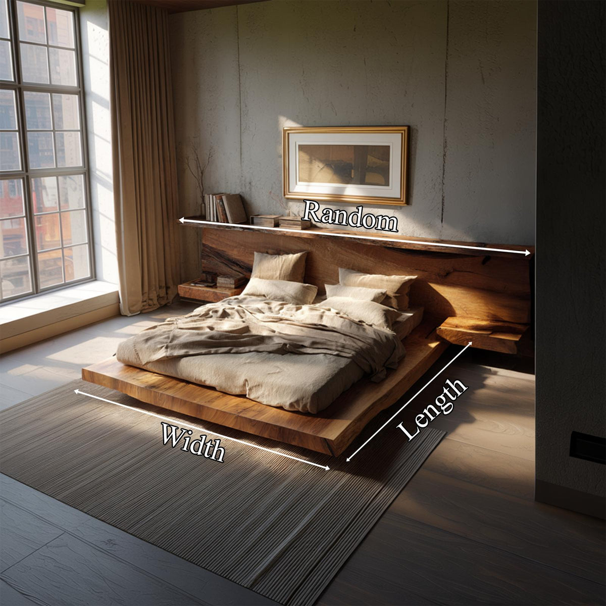 Rustic Japanese Inspired Bed Bedroom SINLKIWB082