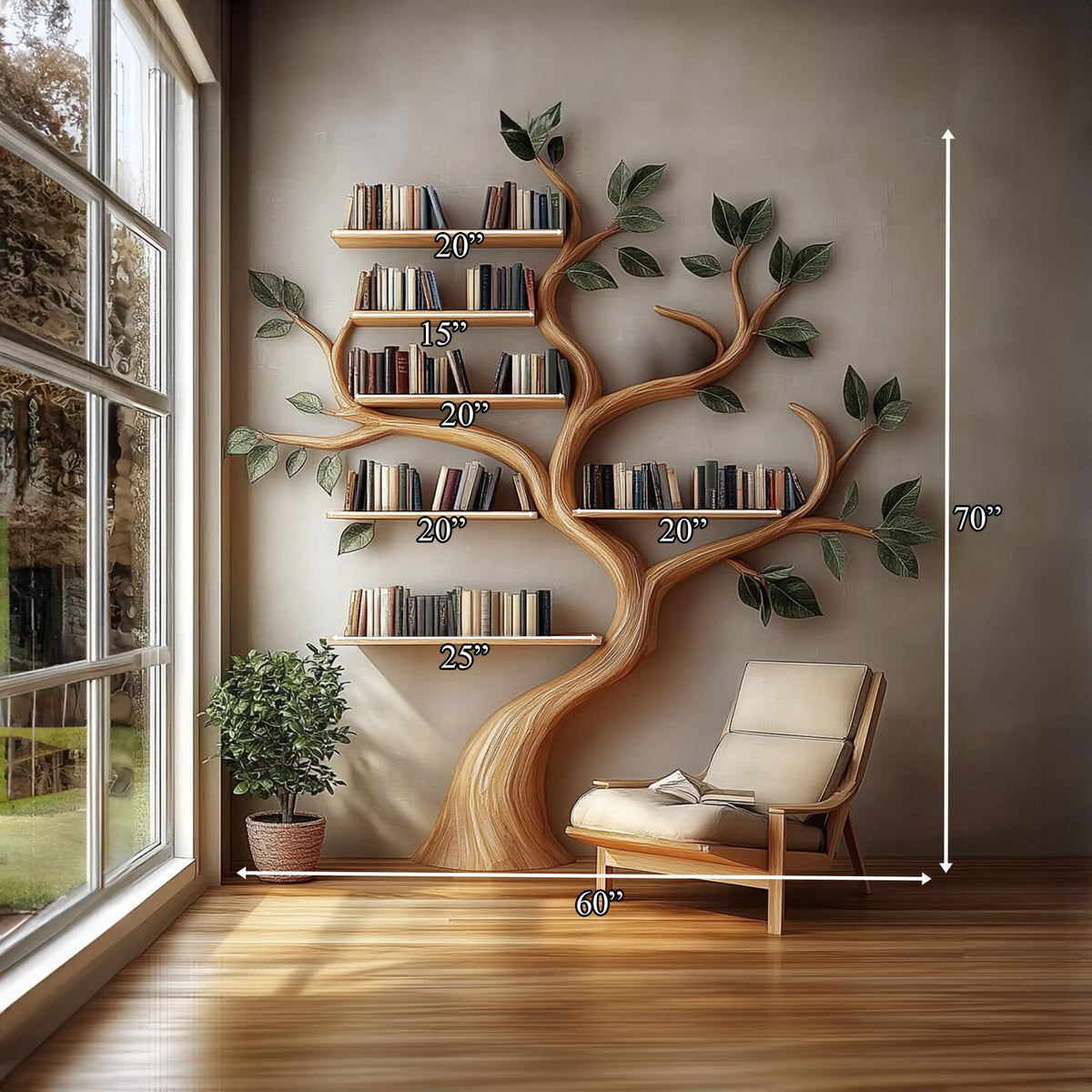 Rustic Branch Bookshelf Bedroom Reading Nook Or Home Library