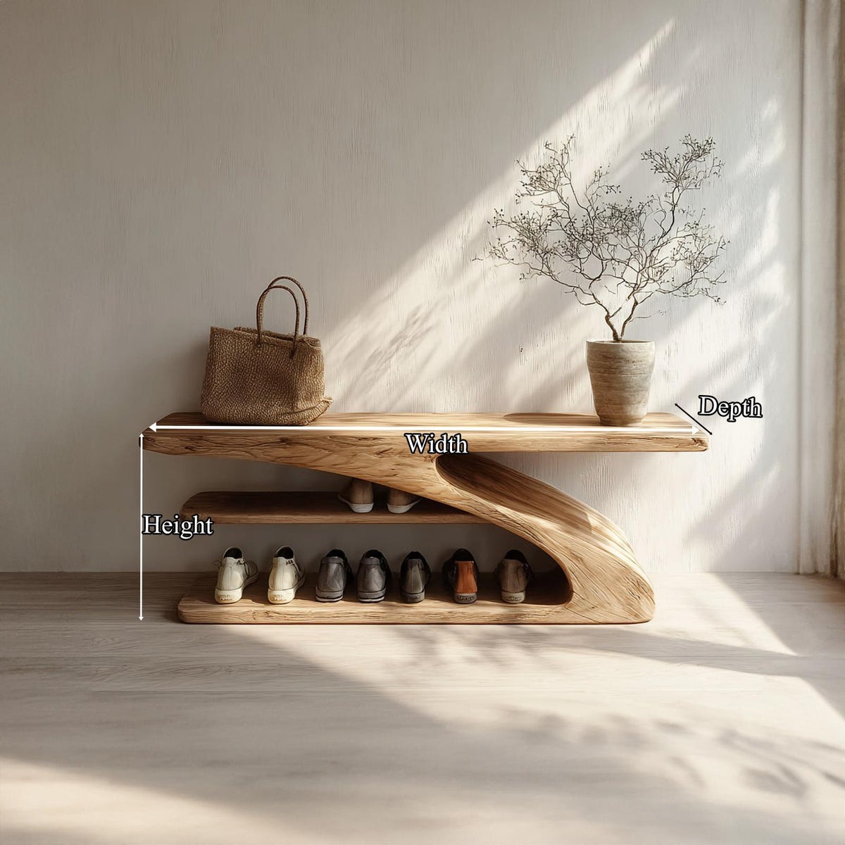 Rustic Solid Wood Shoe Bench Entryway