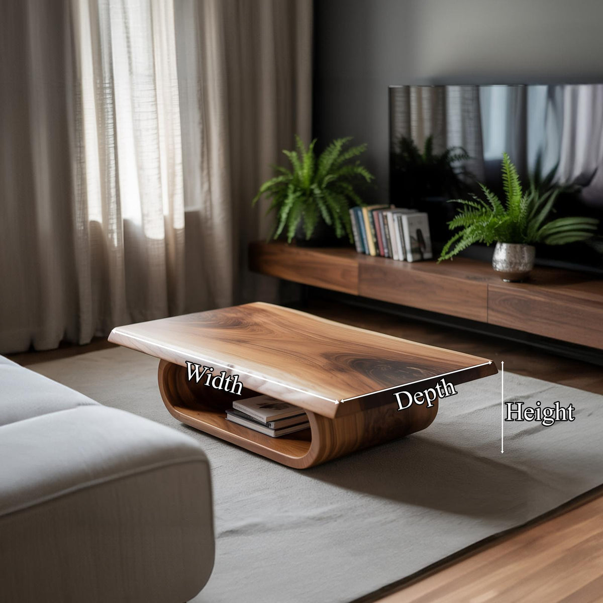 Mid Century Curved Edge Coffee Table Living Room